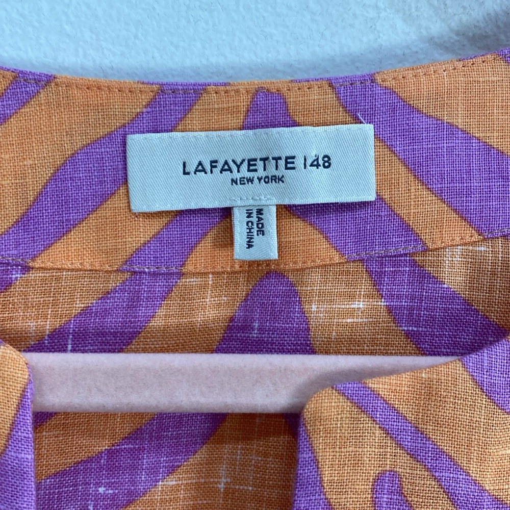 Lafayette 148 New York Boxy Tunic Top Linen Animal Print M/L - Picture 2 of 8